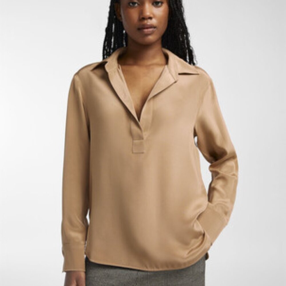 satin  Blouse carmel long sleeve no button   by Culture size medium